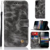 Voor Sony Xperia L3 Retro Koperen Knop Crazy Horse Horizontale Flip PU Lederen Case met Houder & Kaartsleuven & Portemonnee & Lanyard (Grijs)