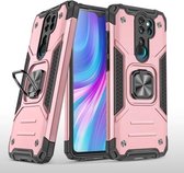 Voor Xiaomi Redmi Note 8 Pro magnetisch pantser schokbestendig TPU + pc-hoesje met metalen ringhouder (roségoud)