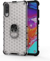 Voor Samsung Galaxy A70 schokbestendige honingraat PC + TPU ringhouder beschermhoes (wit)