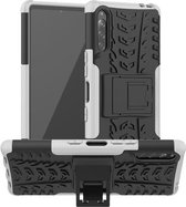 Voor Sony Xperia L4 Tyre Texture Shockproof TPU + PC beschermhoes met houder (wit)