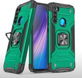 Voor Xiaomi Redmi Note 8 Magnetisch pantser Schokbestendig TPU + pc-hoesje met metalen ringhouder (donkergroen)