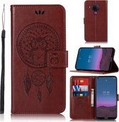 Voor Nokia 5.4 Windgong Uil Embossing Patroon Horizontale Flip Leren Case met Houder & Kaartsleuven & Portemonnee (Bruin)