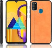 Voor Galaxy M30s Schokbestendig Naaien Koe Patroon Huid PC + PU + TPU Case (Oranje)