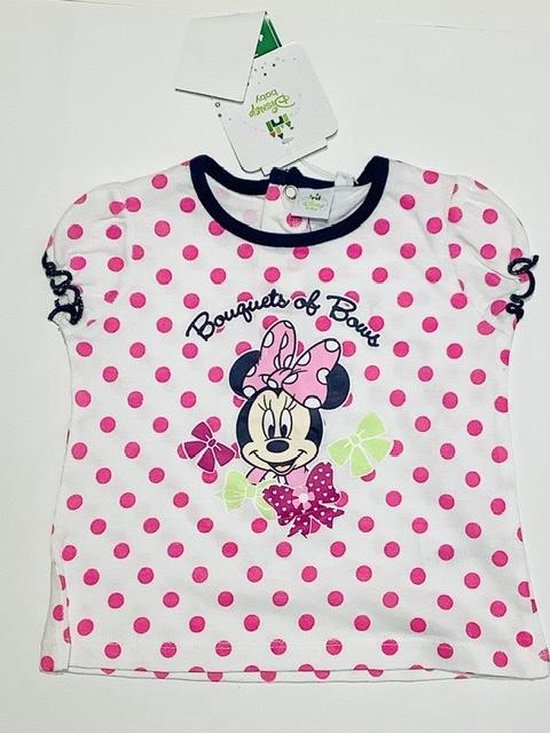 Disney Minnie Mouse t-shirt - polkadot - wit/roze - maat 80 (18 maanden)