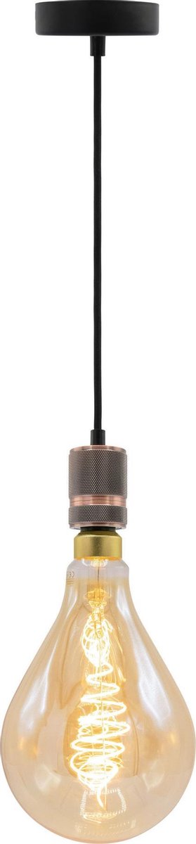 Industriële rosé gouden snoerpendel - inclusief XXL LED lamp - complete hanglamp voor eetkamer of woonkamer