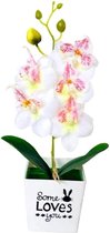 BaykaDecor - Kunst Witte Orchidee in Plantenpot - Kunstplant - Decoratie - Phalaenopsis - 29 cm - Sierplant - Orchid - Wit met Pot