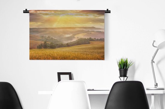 Tapisserie Tuscan Mist - Brume matinale toscane dans la vallée Tapisserie coton 90x60 cm - Tapisserie avec photo