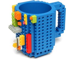 Build on Brick Mug - blauw - 350 ml - bouw je eigen mok met bouwsteentjes - BPA vrije drinkbeker cadeau voor kinderen of volwassenen - koffie thee limonade of andere dranken - pennenbeker - creatief accessoire voor op bureau