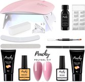 PEACHY ® Paris POLYGEL Kit- Mini UV Led Lamp- 2 Kleuren Roze/Cameo Brown 30gr- Nageldroger- Gellak- Nagellak set- Kit Polygel Starterspakket- Poly Gel Starterpack Start pakket- Manicure set -
