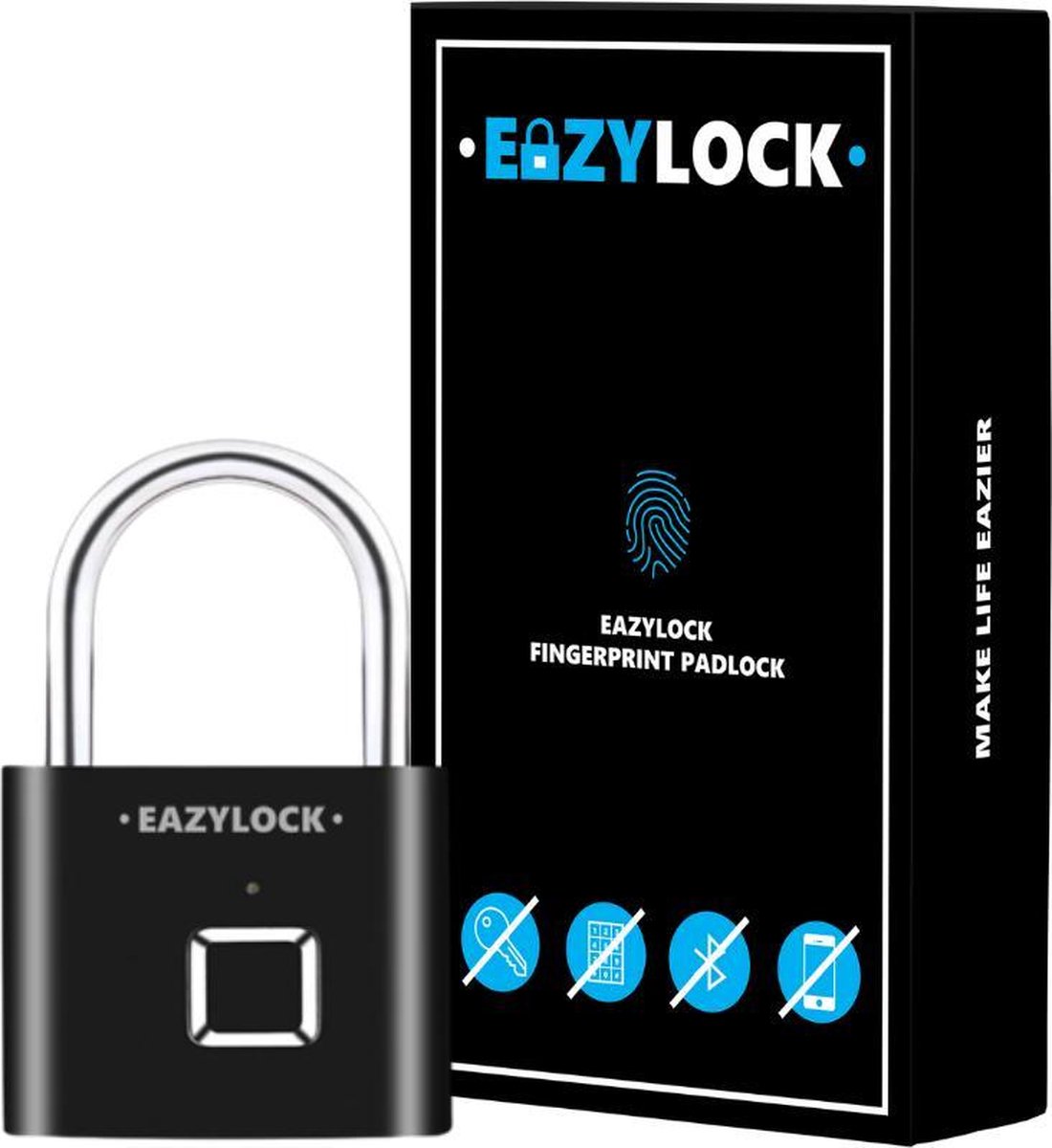 Hangslot met vingerscan - Eazylock - Hangslot zonder sleutel of cijfercode - Slim hangslot - Slot met vingerscan - Eazylock
