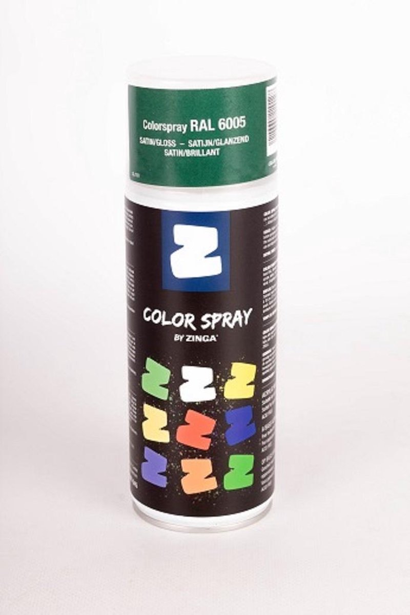 Zinga Color Spray verf - coating - RAL 6005 Bekaert groen 400 ml satin , Toepasbaar op gegalvaniseerde en diverse andere ondergronden