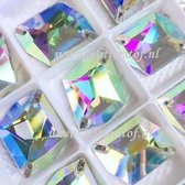 Opnaai Glitter steentjes|Cosmic Cristal-AB|Sew on Stone|2 holes Flatback Rhinestones|Strass Cosmic 21x27mm 8st|Strasstenen van Glas|Glitter steentjes voor turnpakje|Ritmische pakjes|Acro pakj
