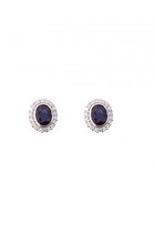 Verlinden Diamond Collections - 14 karaat - witgouden oorknoppen - met diamant en blauwe saffier