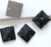 Opnaai Glitter steentjes vierkant|Black Square Sew on Stone|Flatback Rhinestones Square Strass ( 16 mm) 18st|Strasstenen van Glas|Glitter steentjes voor turnpakje|Ritmische pakjes|Acro pakjes