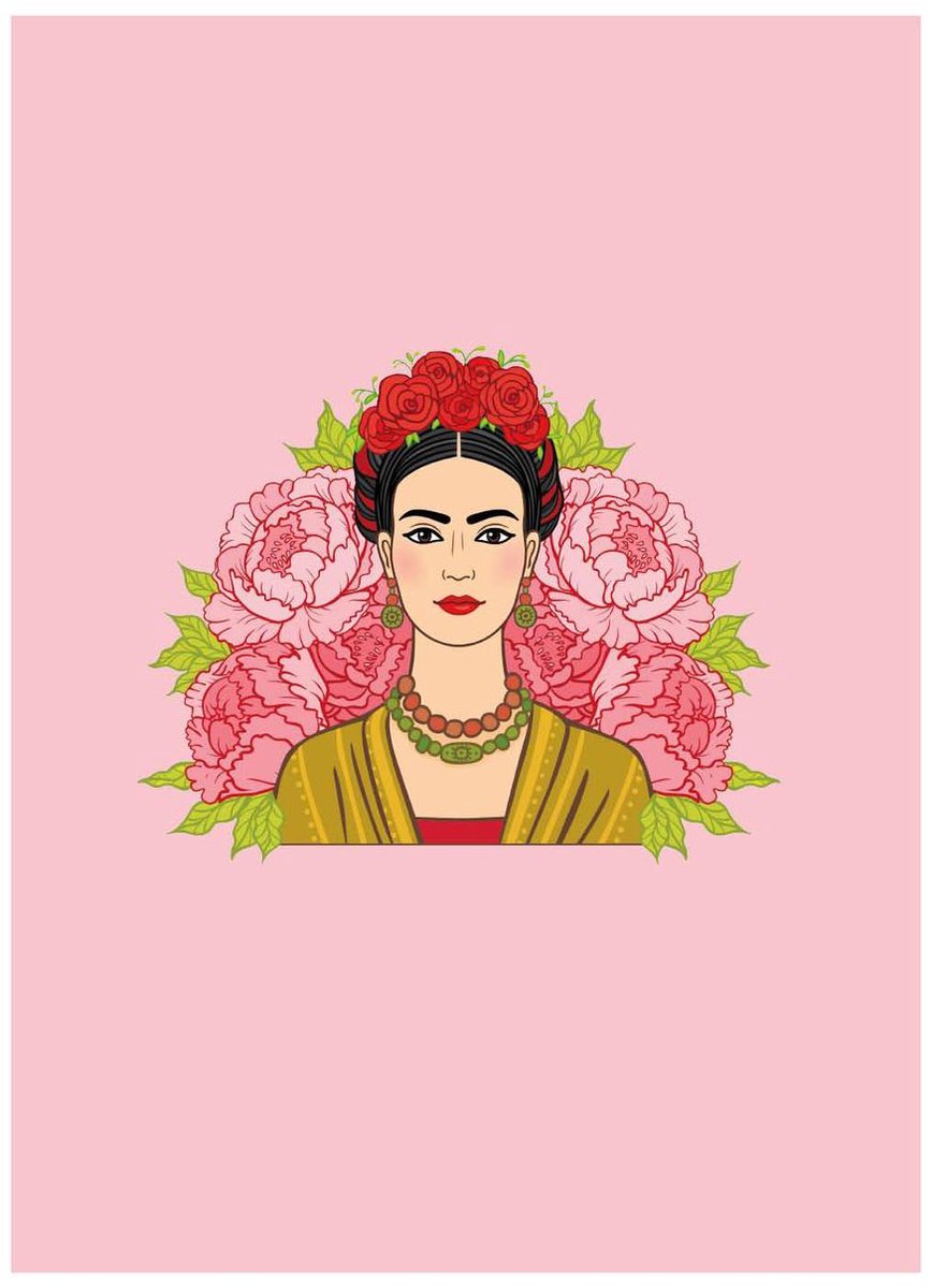 HappyBook - Notitieboek - Notebook - A4 - Frida Kahlo - Roze - Gelijnd - Softcover - Elastiek - Werk - Studie - Dagboek - Logboek - Cadeau - Boekenlegger - Kahlo - Journal - Diary - Schrijven - Plannen opschrijven - Doelen behalen - Gelijnd - Plannen