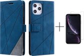 Book Case Apple iPhone 12 Pro Max | Hoogwaardig PU Leren Hoesje | Luxe Uitstraling | Telefoonhoesje | Portemonnee | Blauw + 1x screenprotector