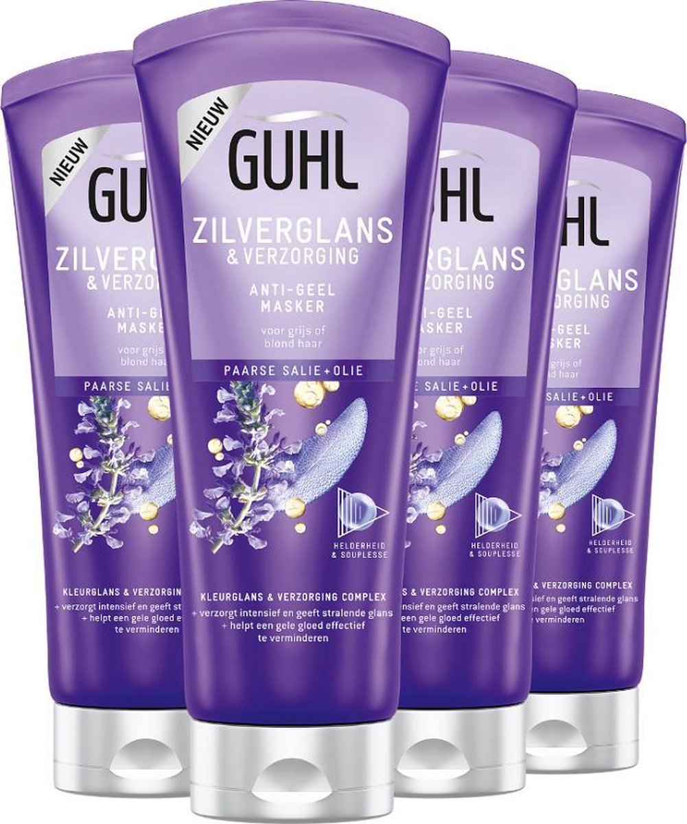 Guhl Zilverglans & Verzorging Anti-Geel Haarmasker - 4x200 ml -  Voordeelverpakking | bol.com