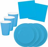 Tafel dekken feestartikelen in kleur blauw - 24x bordjes/24x drink bekers/40x servetten van papier - Gedekte tafel feestartikelen