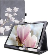 kwmobile hoes voor Huawei MediaPad T5 10 - Dunne tablethoes in taupe / wit / donkergrijs - Met standaard - Magnolia design