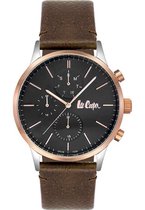 Lee Cooper LC06902.565  - Horloge - Analoog - Heren - Mannen - leren band - Bruin - Zilverkleurig - Rosékleurig - Zwart