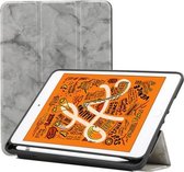 Marmeren structuurpatroon horizontale flip lederen hoes voor iPad Mini 2019, met drie-vouwbare houder en pennenvak en slaap- / wekfunctie (grijs)