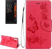 Voor Sony Xperia XZ Power Vlinders Embossing Horizontale Flip Leren Case met Houder & Kaartsleuven & Portemonnee & Lanyard (Magenta)