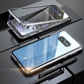 Ultraslanke dubbele zijden magnetische adsorptie Hoekig frame Gehard glazen magneet Flip Case voor Galaxy S10e, schermvingerafdruk ontgrendelen wordt niet ondersteund (zilver)