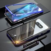 Ultraslanke dubbele zijden magnetische adsorptie Hoekig frame Gehard glazen magneet Flip Case voor Galaxy S10e, schermvingerafdruk ontgrendelen wordt niet ondersteund (zwartblauw)