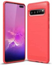 TPU-hoesje van koolstofvezel met geborstelde textuur voor Galaxy S10 5G (rood)