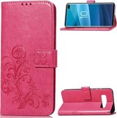 Lucky Clover Pressed Flowers Pattern Leather Case voor Galaxy S10 +, met houder & kaartsleuven & portemonnee & draagriem (Rose Red)