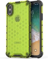 Schokbestendige honingraat pc + TPU beschermhoes voor iPhone X / XS (groen)
