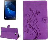 Voor Galaxy Tab A 10.1 Geperste bloemen Vlinderpatroon Horizontale flip PU lederen tas met magnetische gesp & houder & kaartsleuven & portemonnee (paars)