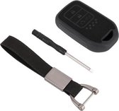 Car Flocking Plastic Knife-shaped Key Protective Cover Three Button with Start Key for Honda(Black)