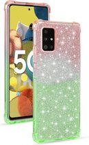 Voor Samsung Galaxy A51 5G gradiënt glitter poeder schokbestendig TPU beschermhoes (oranje groen)