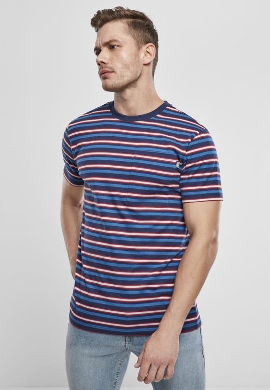 Urban Classics Heren Tshirt Fast Stripe Pocket Tee darkblue/cityred 3XL Multicolours