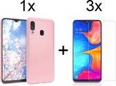 Samsung A20e Hoesje roze - Samsung galaxy A20E hoesje roze siliconen case hoes cover hoesjes - 3x Samsung A20E screenprotector