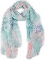Langwerpige sjaal Palm Vibes|Bladerenprint|Blauw, Groen, Roze, Wit