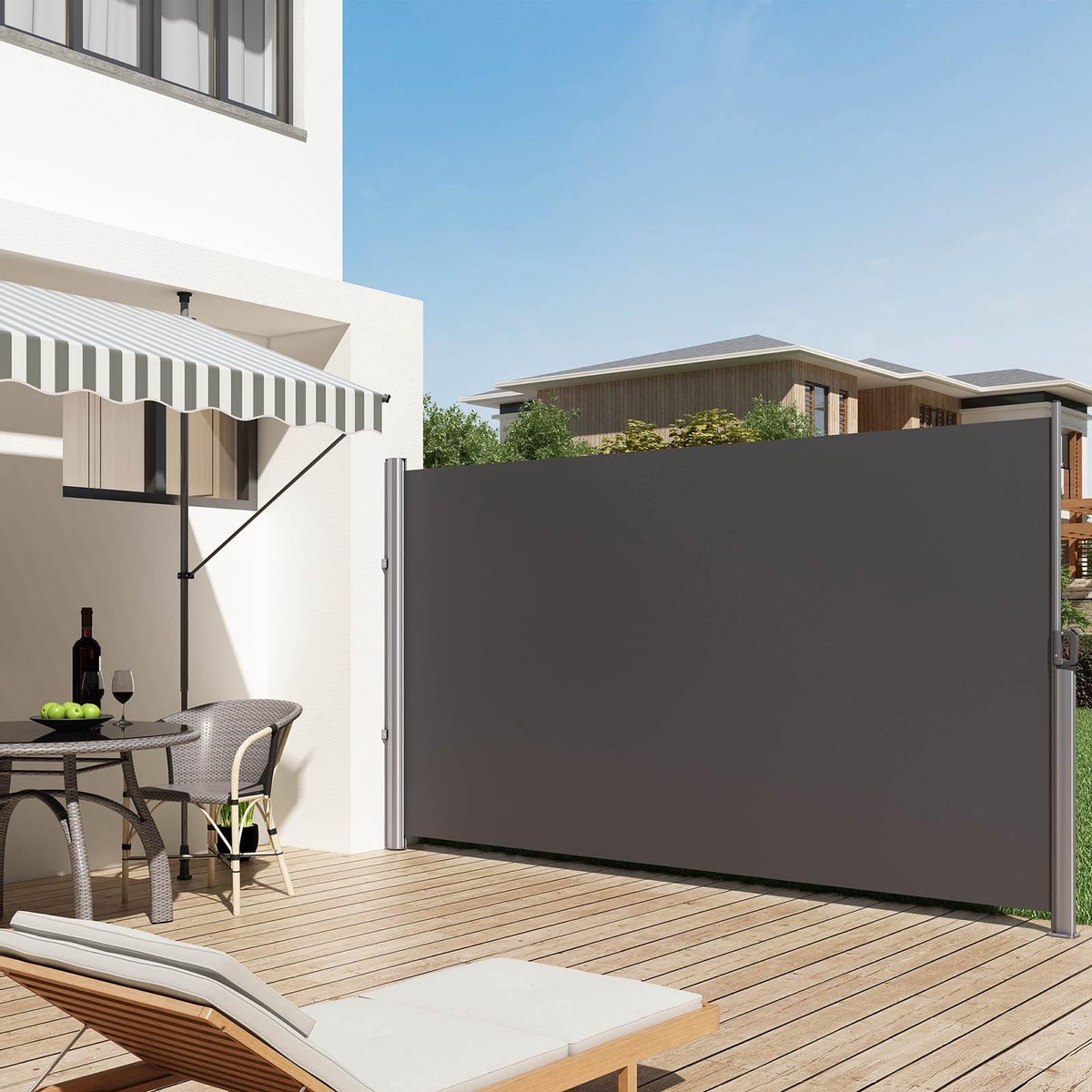 180 x 350 cm (H x L), zijzonwering voor balkon en terras, privacyscherm, zonwering, zijrolgordijn, rookgrijs GSA185G