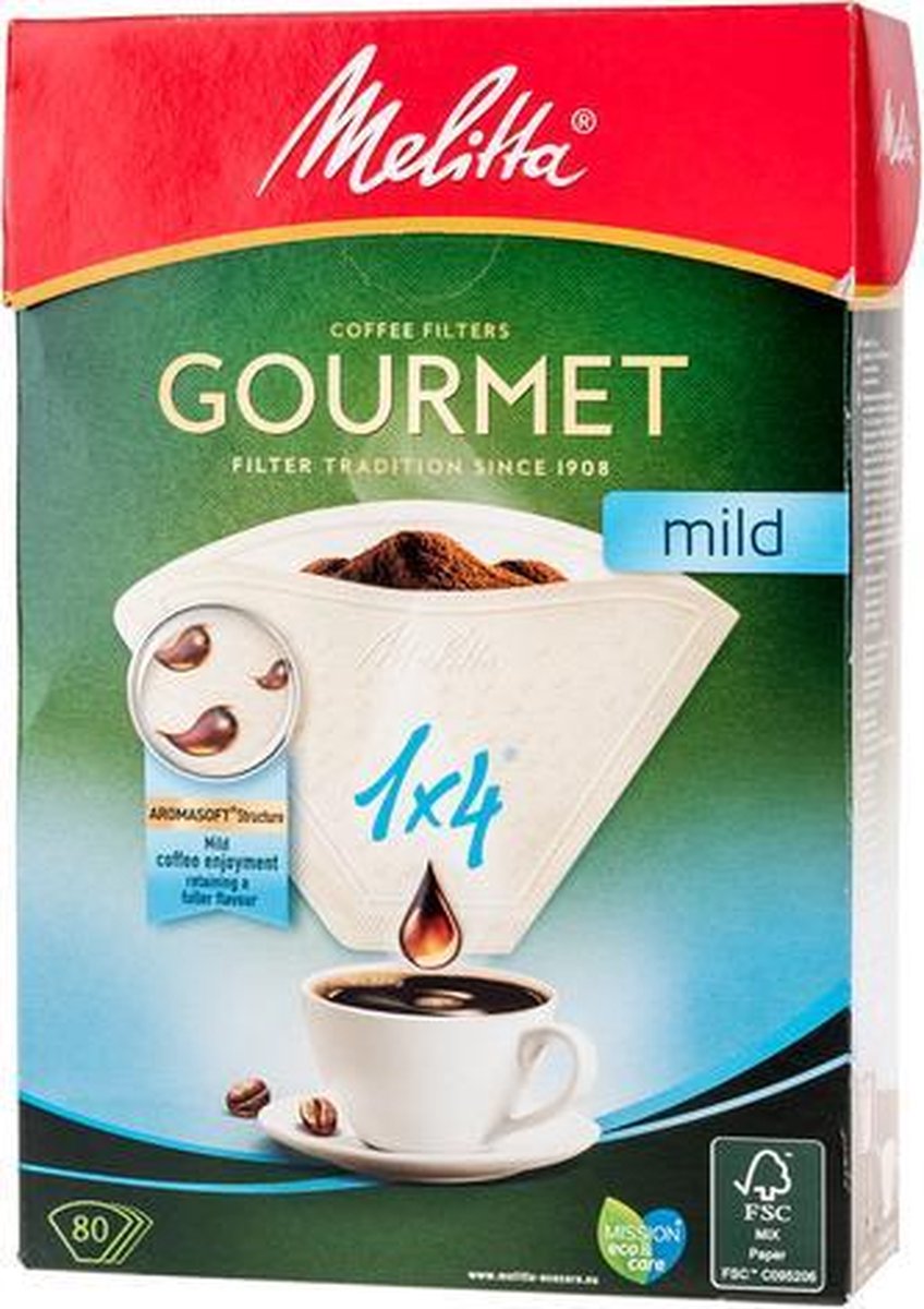 Melitta Gourmet Mild Paper Coffee Filters 1x4 White 80 pieces