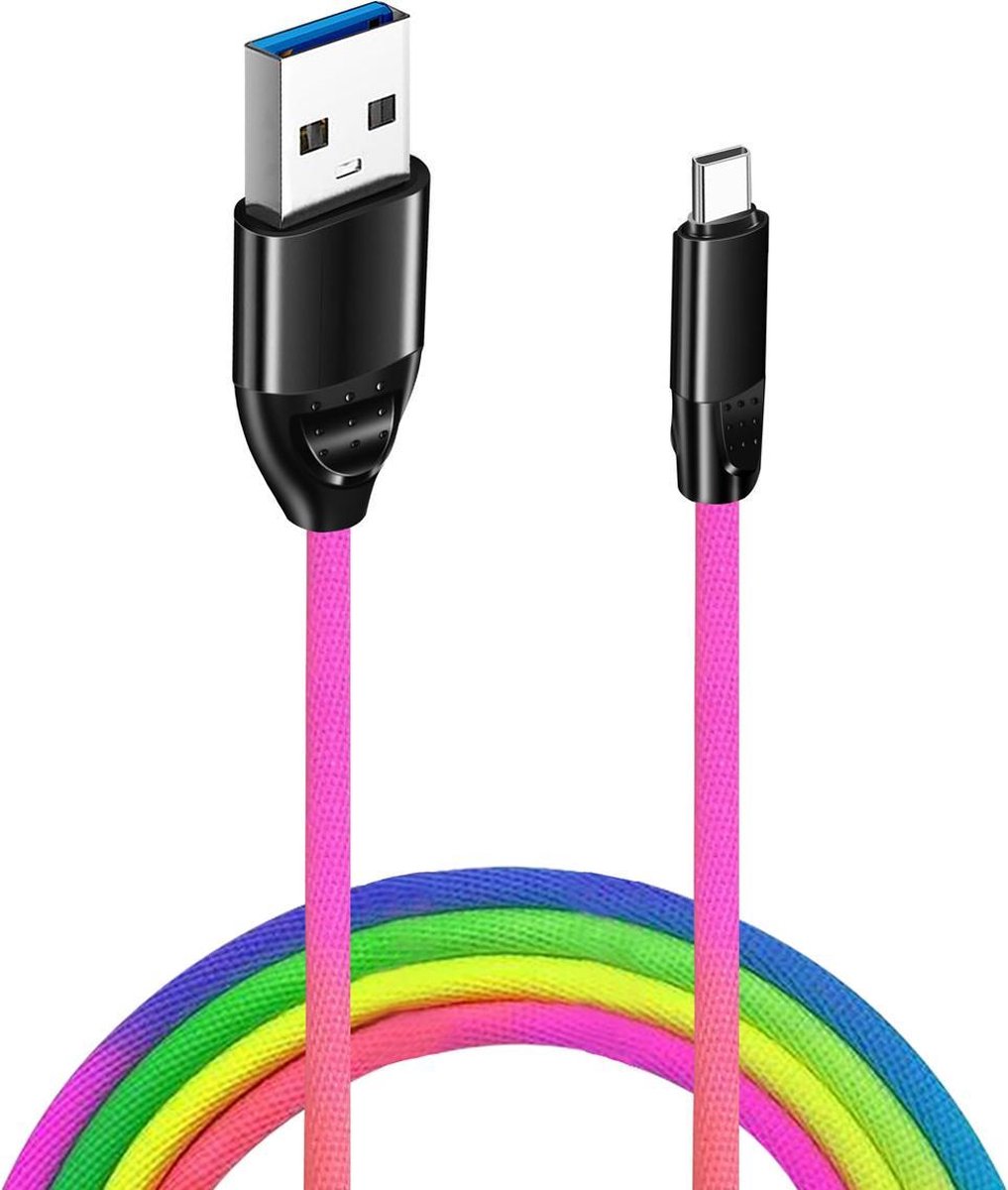 Data en Oplaadkabel USB-A naar USB-C - Regenboogkleur- Telefoon oplaadkabel  - Telefoon... | bol.com