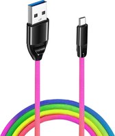 Data en Oplaadkabel USB-A naar USB-C - Regenboogkleur- Telefoon oplaadkabel - Telefoon Datakabel - Samsung Oplaadkabel - Samsung Oplader kabel - Multicolor kabel