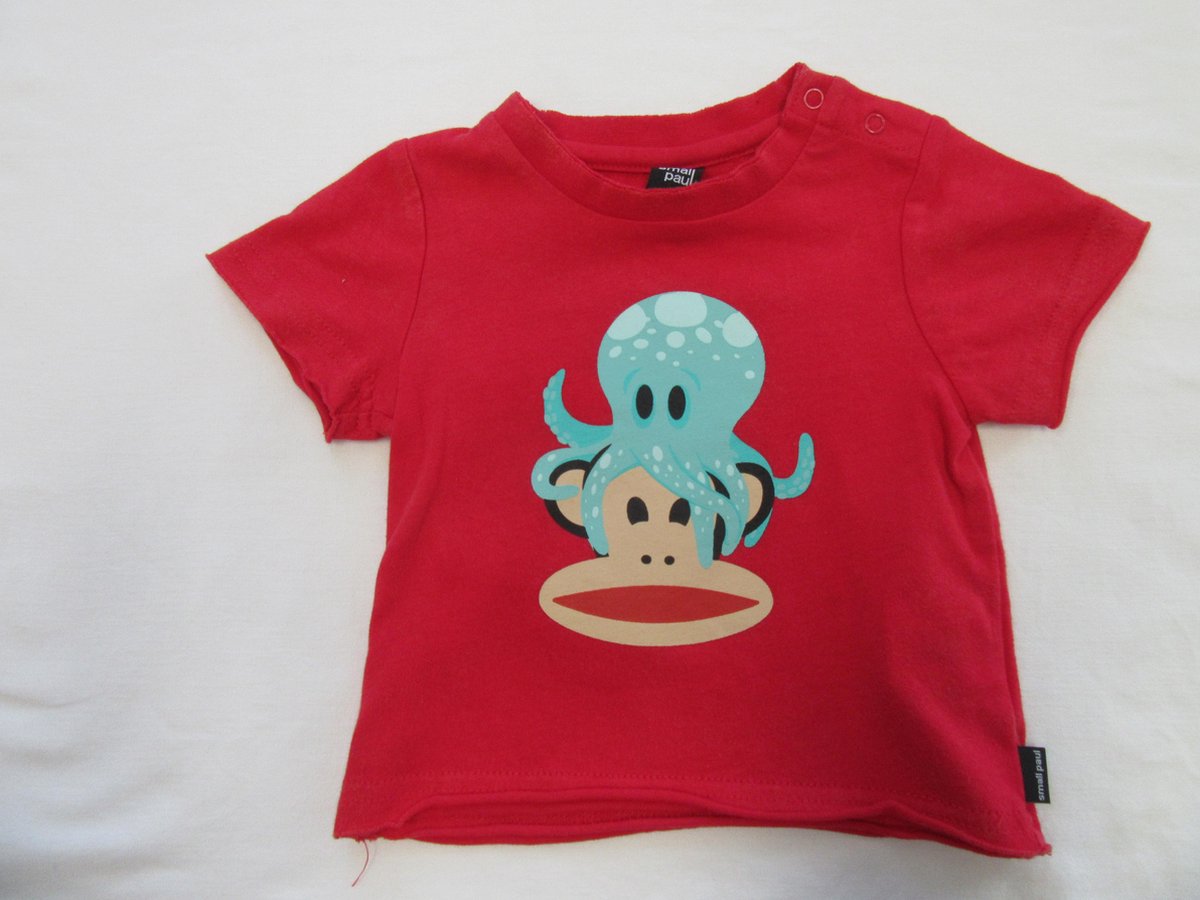 small paul , jongens , t-shirt korte mouw , rood , octapus , 6maand