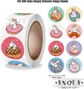 Snoes - sluitstickers 500 stuks - stickerrol - Hungry Unicorn Donuts - Eenhoorn Stickers - beloningsstickers - stickers voor kinderen - schoolspullen - onderwijs - stickervellen -