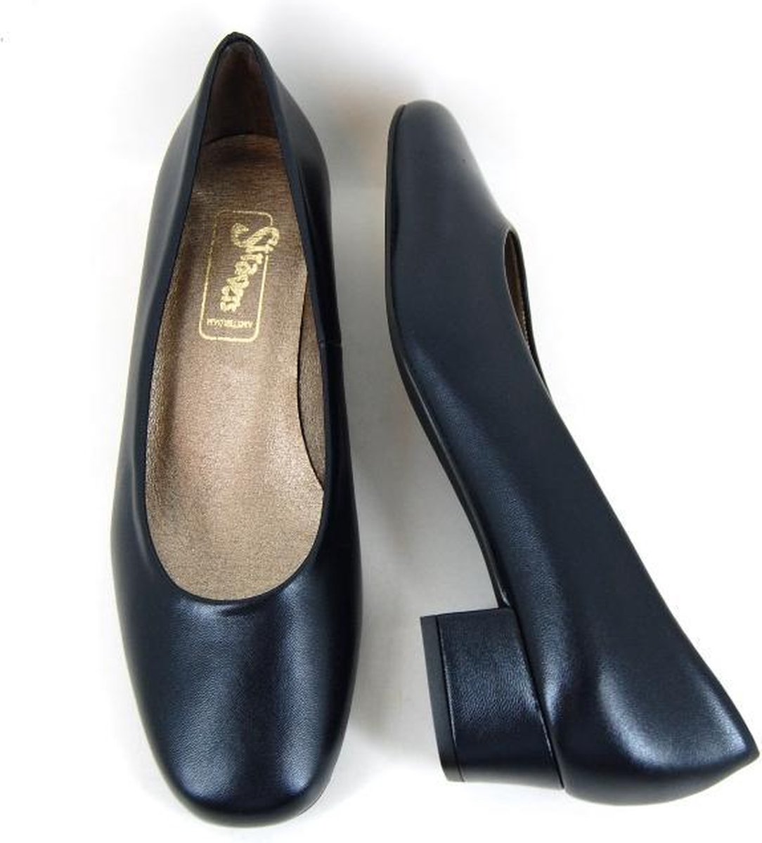 Donkerblauwe leren pumps met lage hak - Dames | MANFIELD
