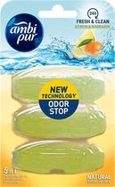 Ambi Pur Lemon & Mandarin | Fresh & Clean | Geurstop | Toilet verfrisser | 5-in1 Toiletblok | Complete set +3 Navullingen | Natuurlijke Essentiële Oliën