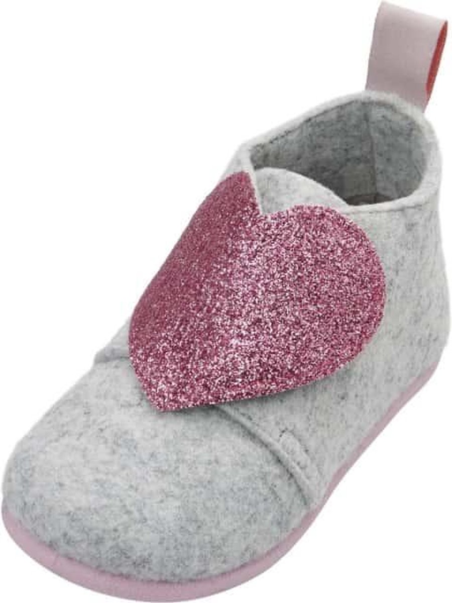 Playshoes Pantoffels Hart Junior Vilt Grijs roze