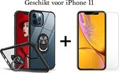 iPhone 11 hoesje Kickstand Ring shock proof case transparant zwarte randen magneet - 1x iPhone 11 screenprotector