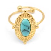 Ring - Stainless steel - Turquoise - Goudkleurig