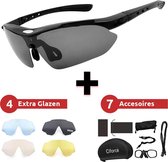 Ciforce® professionele fietsbril  - Fietsbrillen - 5 GRATIS gepolariseerde/verwisselbare lenzen - 7 GRATIS accessoires  - Fietsbrillen heren/dames - Zwart