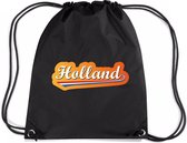 Sac à dos Holland - sac de sport en nylon noir avec cordon de serrage - Nederland/ supporter orange - Championnat d'Europe / Coupe du monde / Fête du Roi